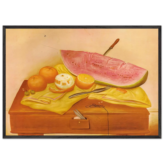 WATERMELONS AND ORANGES - Fernando Botero 70x100 cm / 28x40 inches Framed Art Print – Black Wooden Frame