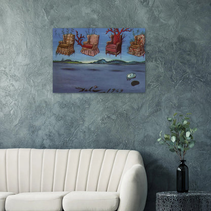 FOUR ARMCHAIRS IN THE SKY - Salvador Dali Brushed Aluminum Print - 70x100 cm / 28x40 inches | Salvador Dali Aluminum Print | Salvador Dali Prints