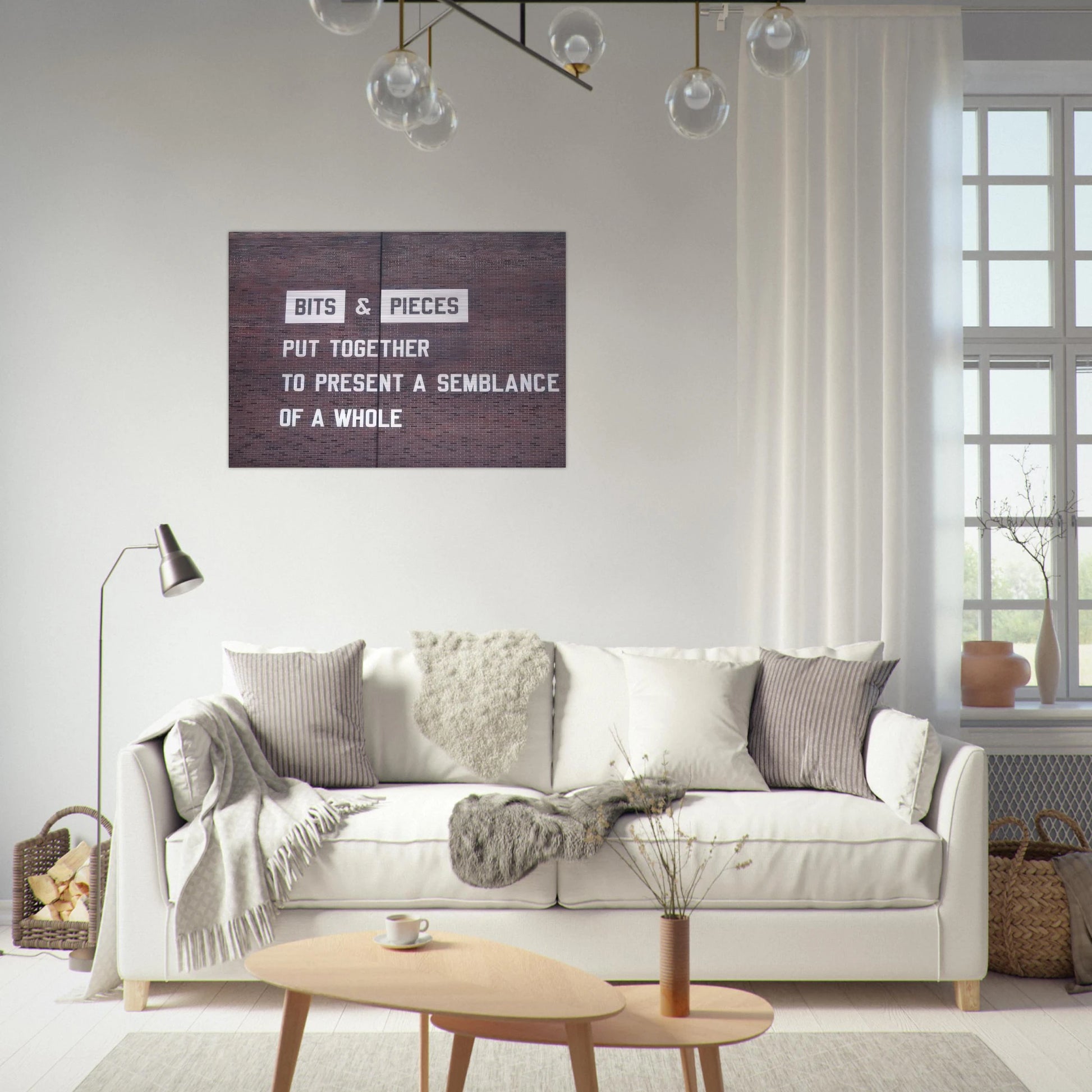 Bits  Pieces Put Together to Present a Semblance of a Whole - 2005 - Lawrence Weiner Brushed Aluminum Print - 70x100 cm / 28x40 inches | Lawrence Weiner Aluminum Print | Lawrence Weiner Prints