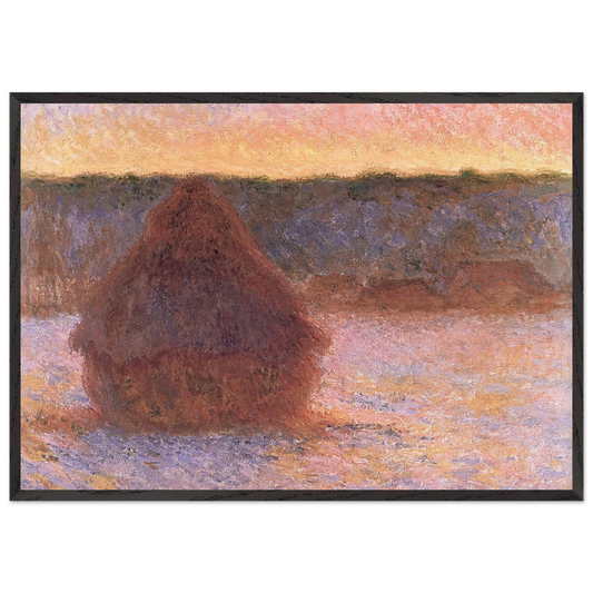 Haystacks at Sunset Frosty Weather - claude monet 70x100 cm / 28x40 inches Framed Art Print – Black Wooden Frame