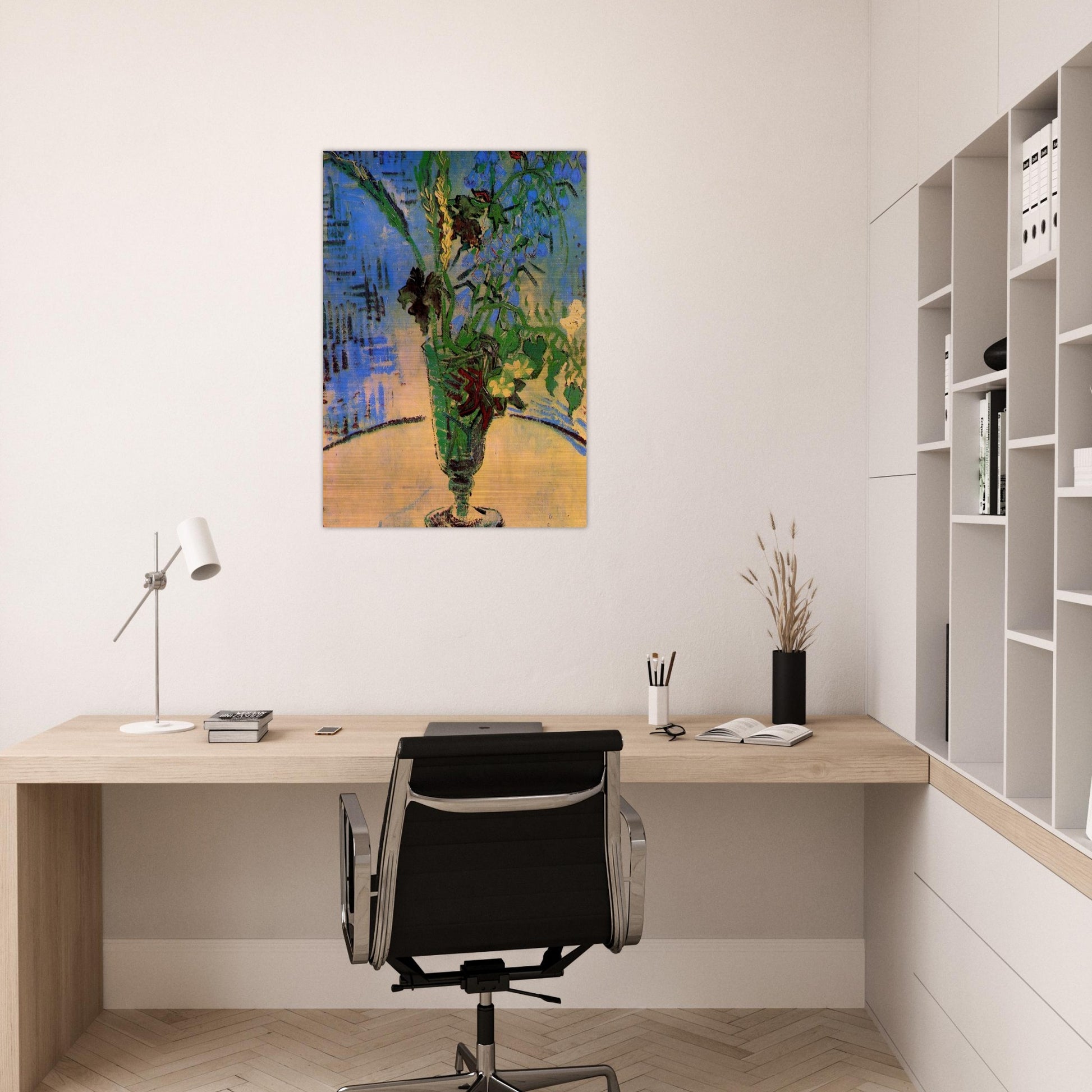 Still Life Glass with Wild Flowers - Vincent van Gogh Brushed Aluminum Print - 70x100 cm / 28x40 inches | Vincent van Gogh Aluminum Print | Vincent van Gogh Prints