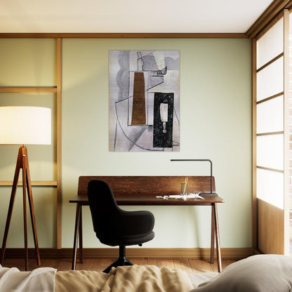 BOTTLE AND GLASS 1 - Juan Gris Brushed Aluminum Print - 70x100 cm / 28x40 inches | Juan Gris Aluminum Print | Juan Gris Prints
