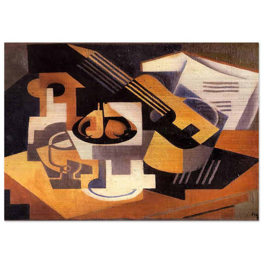 GUITAR AND FRUIT BOWL ON A TABLE 1918 - Juan Gris Brushed Aluminum Print - 70x100 cm / 28x40 inches | Juan Gris Aluminum Print | Juan Gris Prints