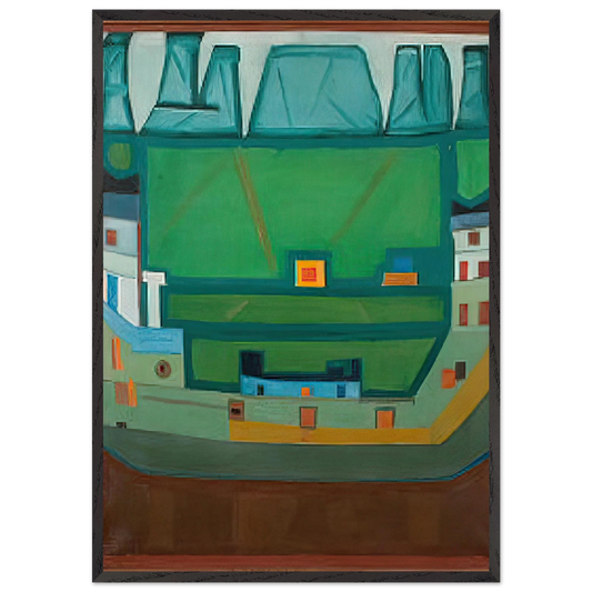 CITY AT THE FOOT OF THE MOUNTAINS LANDSCAPE - Jerzy Nowosielski 70x100 cm / 28x40 inches Framed Art Print – Black Wooden Frame