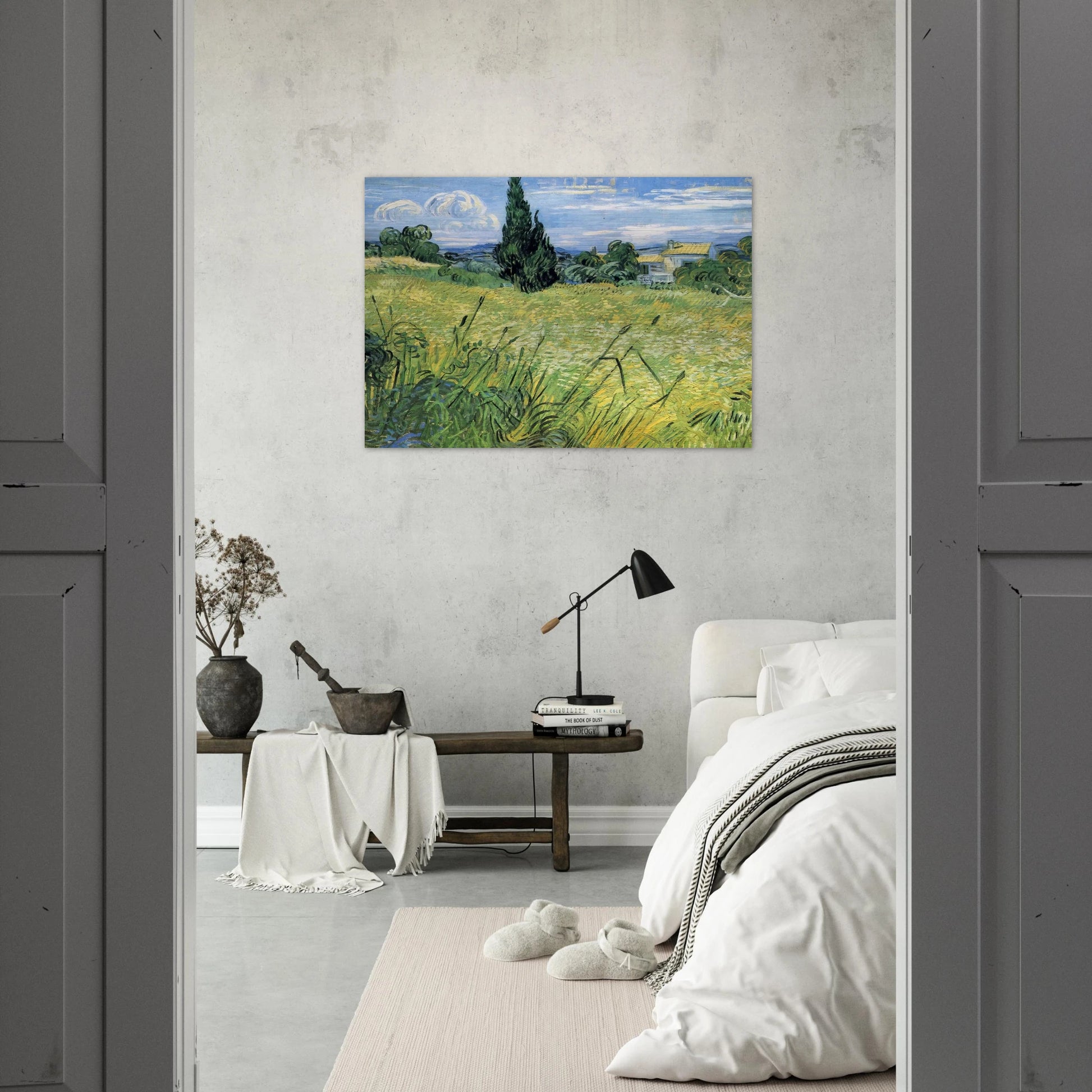 Green Wheat Field with Cypress - Vincent van Gogh Brushed Aluminum Print - 70x100 cm / 28x40 inches | Vincent van Gogh Aluminum Print | Vincent van Gogh Prints