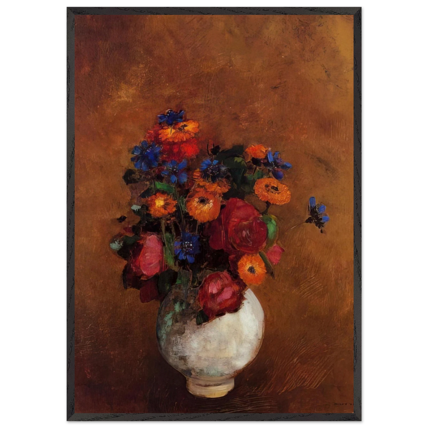 BOUQUET OF FLOWERS IN A WHITE VASE - Odilon Redon 70x100 cm / 28x40 inches Framed Art Print – Black Wooden Frame
