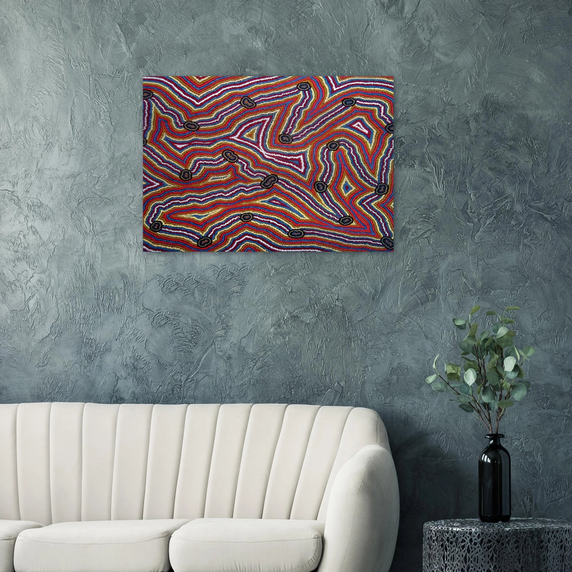 Narripi Dreaming - 1992 - Clifford Possum Tjapaltjarri Brushed Aluminum Print - 70x100 cm / 28x40 inches | Clifford Possum Tjapaltjarri Aluminum Print | Clifford Possum Tjapaltjarri Prints