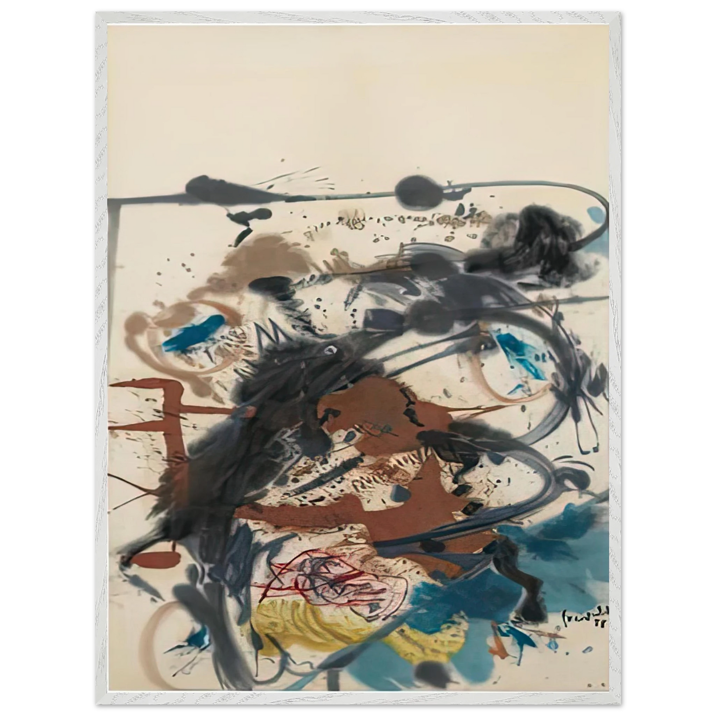 Helen Frankenthaler - Winter Hunt, 1958- Wall Art - 21x29.7 cm / 8x12" - Premium Wooden Framed Poster With Fine Art Paper-canvas - Black frame