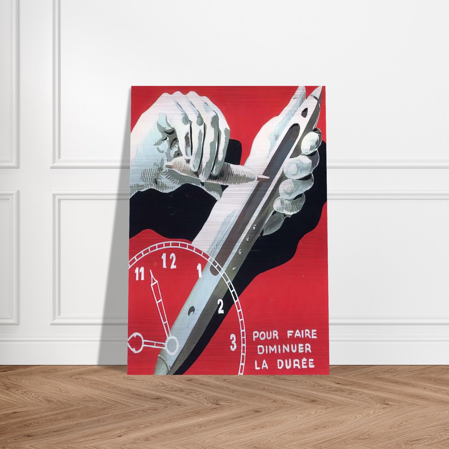 PROJECT OF POSTER THE CENTER OF TEXTILE WORKERS IN BELGIUM TO REDUCE WORKING HOURS 1938 - Rene Magritte Brushed Aluminum Print - 70x100 cm / 28x40 inches | Rene Magritte Aluminum Print | Rene Magritte Prints