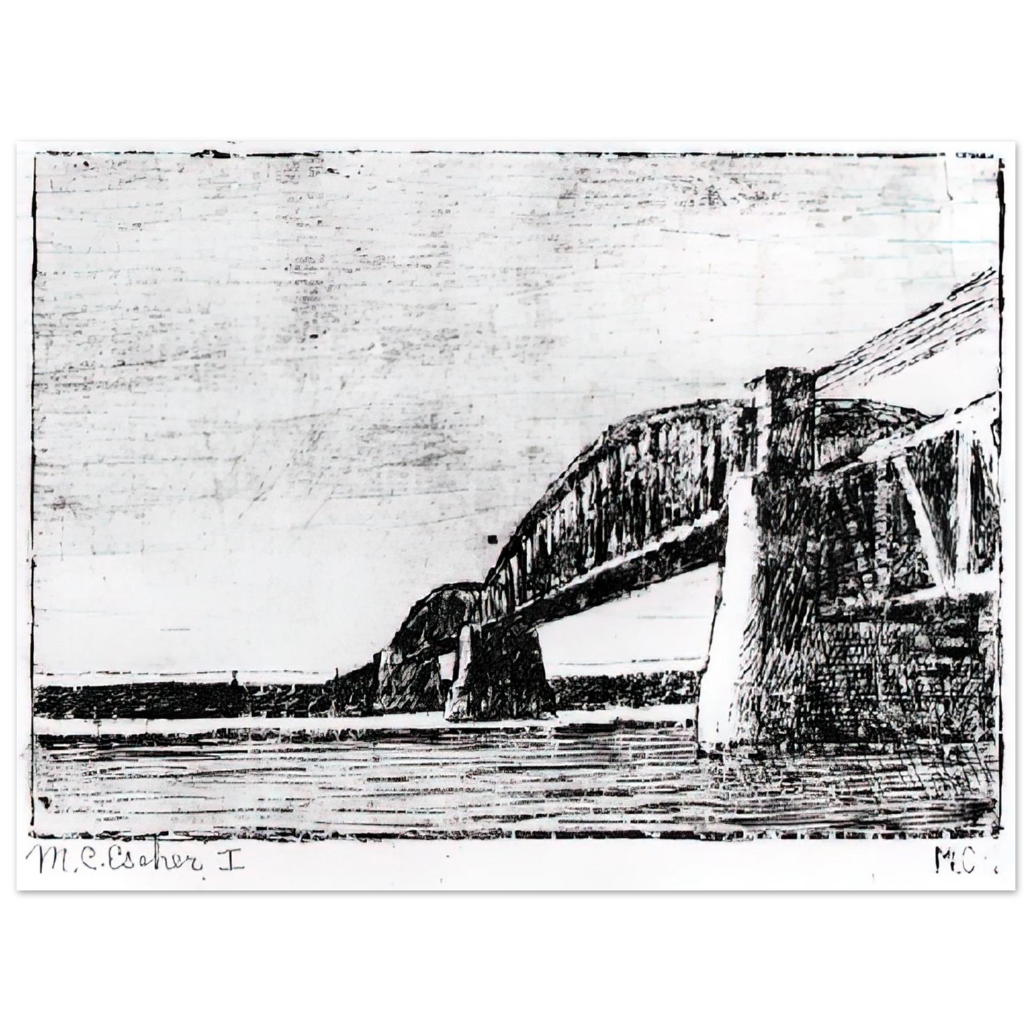 MC Escher - RAILWAY BRIDGE OOSTERBEEK Wall Art - 30x40 cm / 12x16 inches - Fine Art Poster-canvas - -