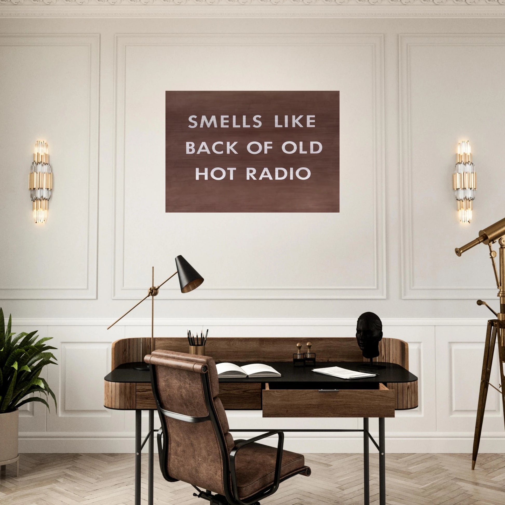 SMELLS LIKE BACK OF OLD HOT RADIO 1976 - Edward Ruscha Brushed Aluminum Print - 70x100 cm / 28x40 inches | Edward Ruscha Aluminum Print | Edward Ruscha Prints