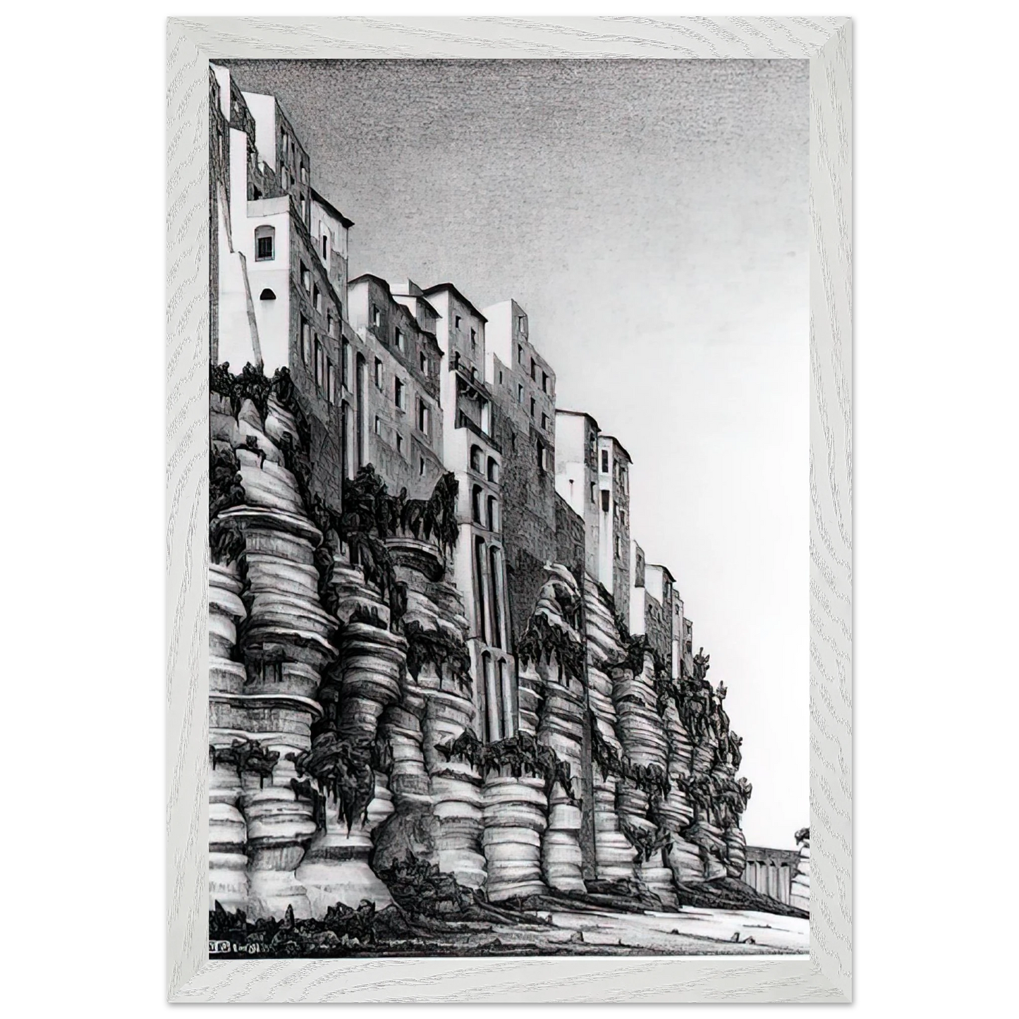 MC Escher - TROPEA CALABRIA Wall art - 21x29.7 cm / 8x12" - Premium Wooden Framed Poster With Fine Art Paper-canvas - Wood frame