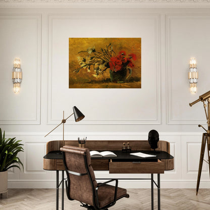 Vase with Red and White Carnations on a Yellow Background - Vincent van Gogh Brushed Aluminum Print - 70x100 cm / 28x40 inches | Vincent van Gogh Aluminum Print | Vincent van Gogh Prints