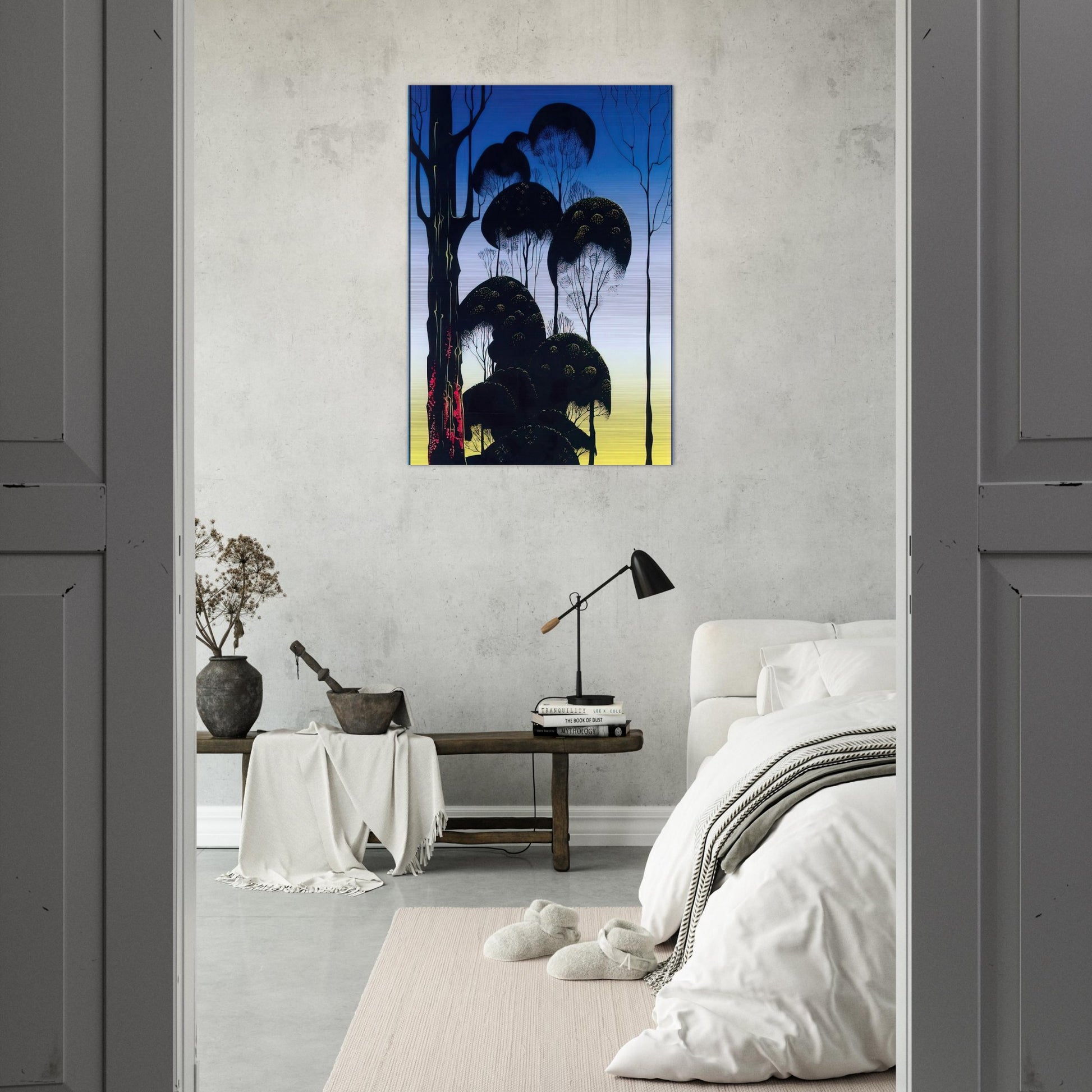 Sunrise - Eyvind Earle Brushed Aluminum Print - 70x100 cm / 28x40 inches | Eyvind Earle Aluminum Print | Eyvind Earle Prints