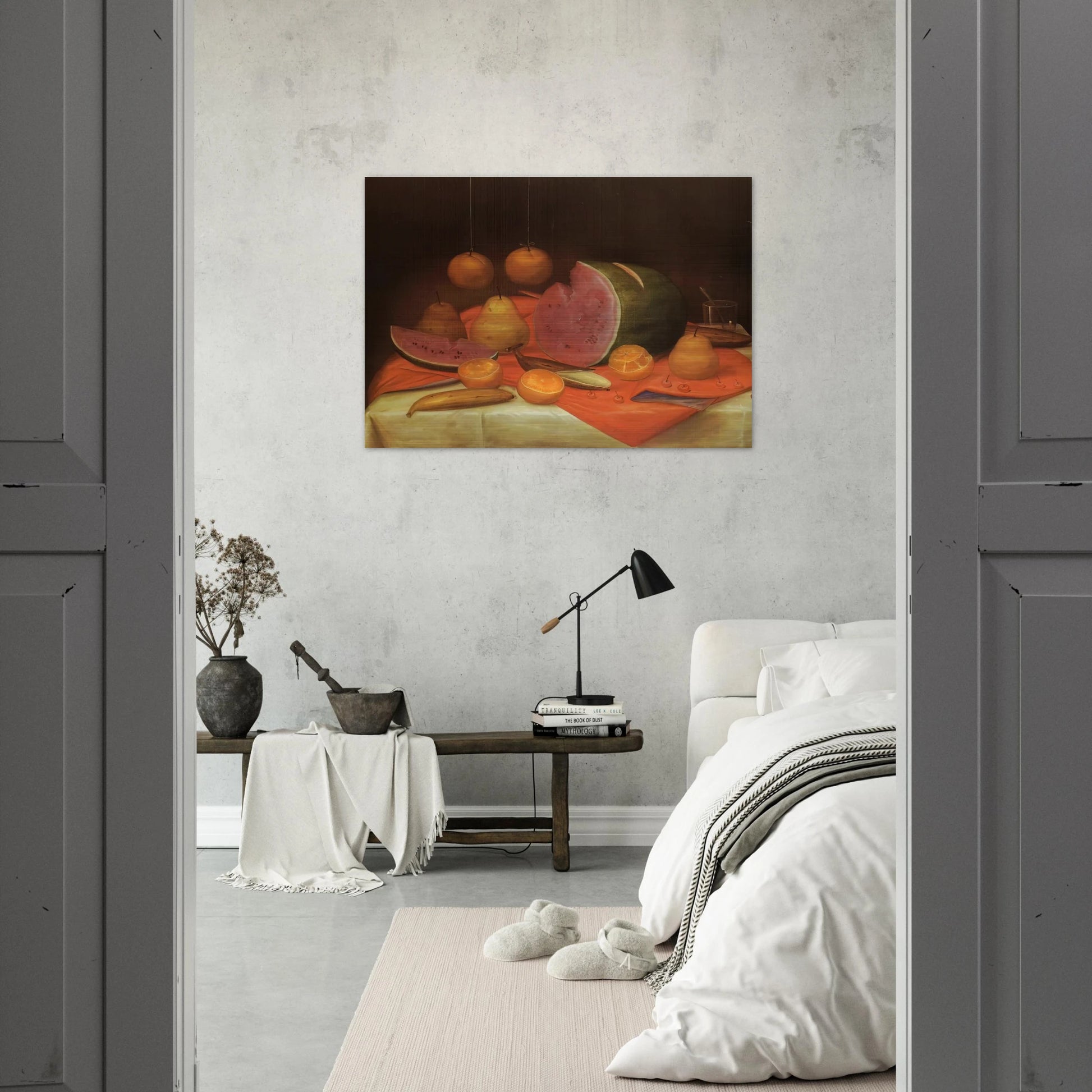 STILL LIFE WITH WATERMELON - Fernando Botero Brushed Aluminum Print - 70x100 cm / 28x40 inches | Fernando Botero Aluminum Print | Fernando Botero Prints