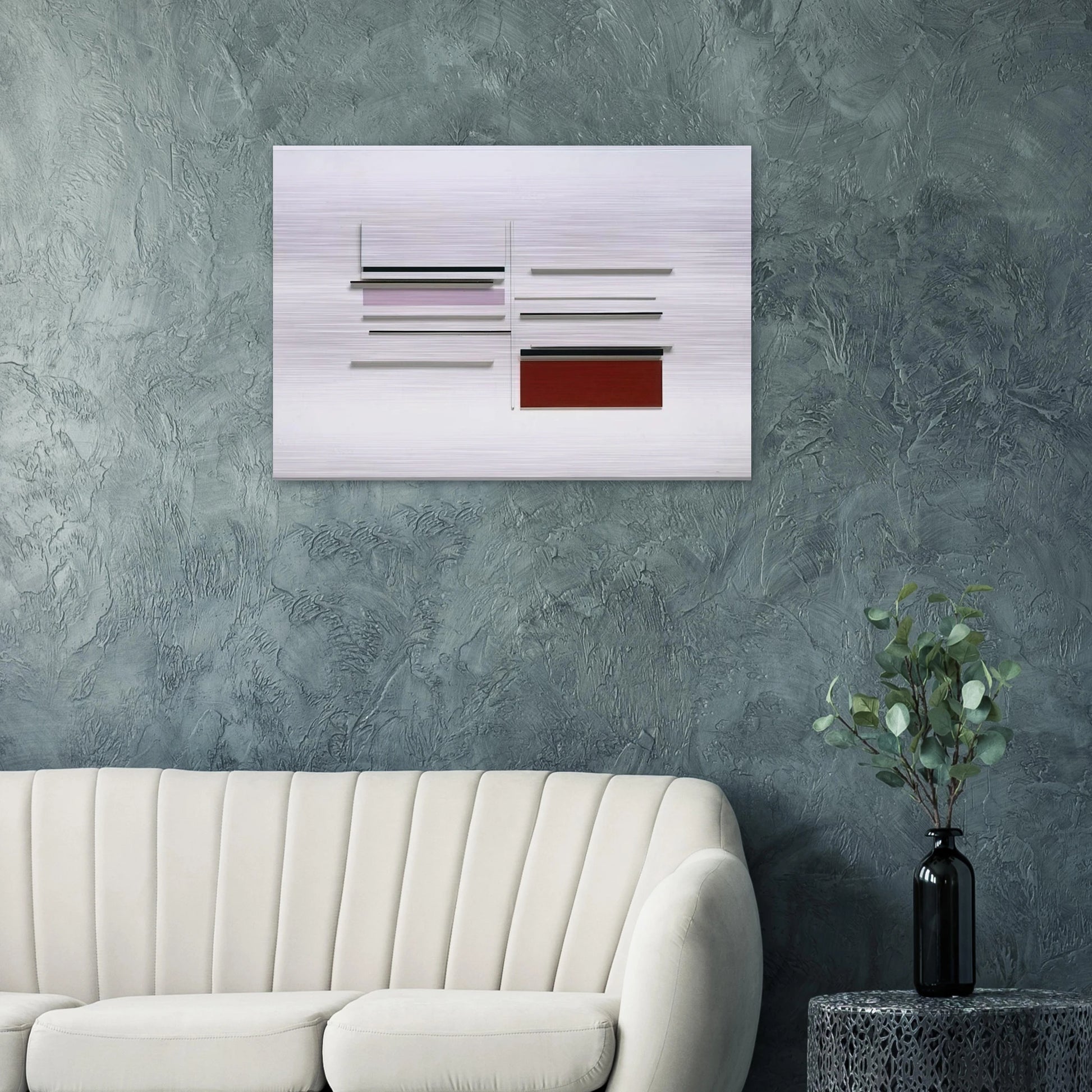 ABSTRACT IN WHITE BLACK INDIAN AND LILAC 1957 - Victor Pasmore Brushed Aluminum Print - 70x100 cm / 28x40 inches | Victor Pasmore Aluminum Print | Victor Pasmore Prints