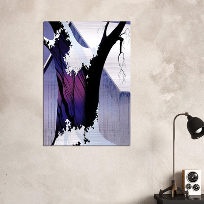 Violet Tree and Barn - Eyvind Earle Brushed Aluminum Print - 70x100 cm / 28x40 inches | Eyvind Earle Aluminum Print | Eyvind Earle Prints