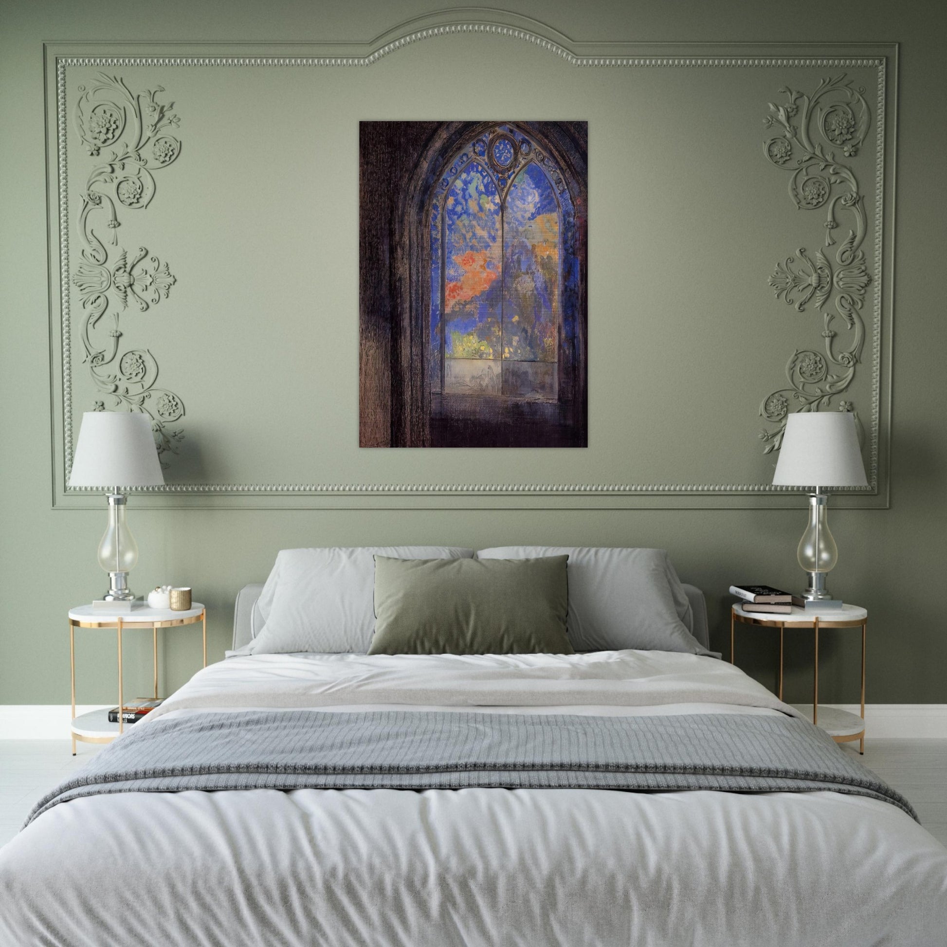 STAINED GLASS WINDOW THE MYSTERIOUS GARDEN - Odilon Redon Brushed Aluminum Print - 70x100 cm / 28x40 inches | Odilon Redon Aluminum Print | Odilon Redon Prints