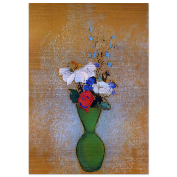 ROSE PEONY AND CORNFLOWERS IN A GREEN VASE - Odilon Redon Brushed Aluminum Print - 70x100 cm / 28x40 inches | Odilon Redon Aluminum Print | Odilon Redon Prints
