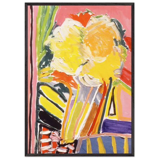 Pink Flower Painting - 1973 - Ronnie Landfield 70x100 cm / 28x40 inches Framed Art Print – Black Wooden Frame