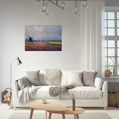 Fields of Flowers and Windmills near Leiden - claude monet Brushed Aluminum Print - 70x100 cm / 28x40 inches | claude monet Aluminum Print | claude monet Prints