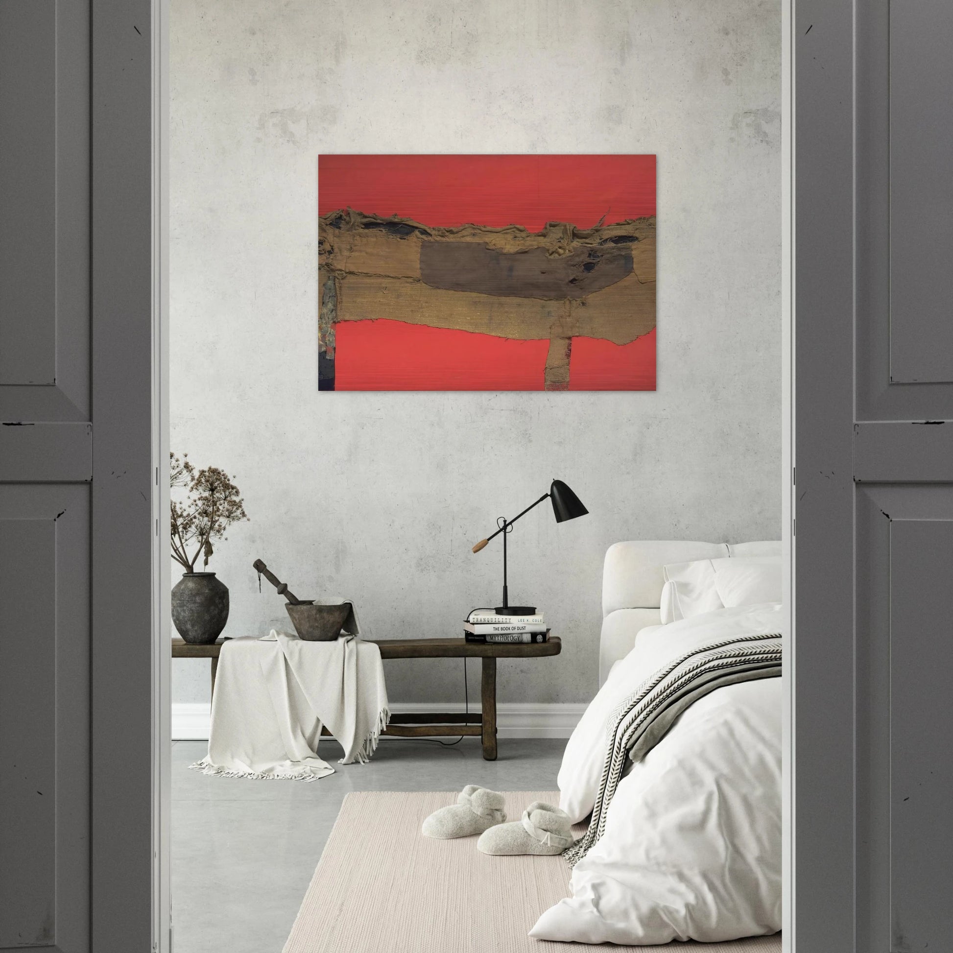 Sacking and Red - 1954 - Alberto Burri Brushed Aluminum Print - 70x100 cm / 28x40 inches | Alberto Burri Aluminum Print | Alberto Burri Prints