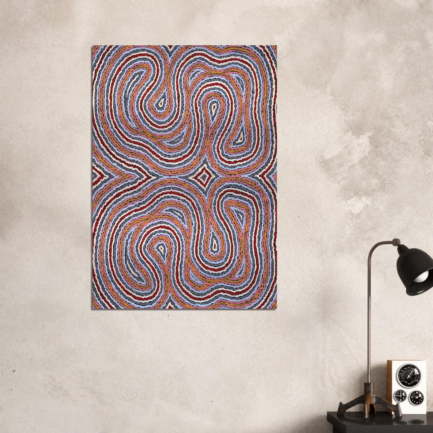 Untitled Narripi Worm Dreaming - 1996 - Clifford Possum Tjapaltjarri Brushed Aluminum Print - 70x100 cm / 28x40 inches | Clifford Possum Tjapaltjarri Aluminum Print | Clifford Possum Tjapaltjarri Prints