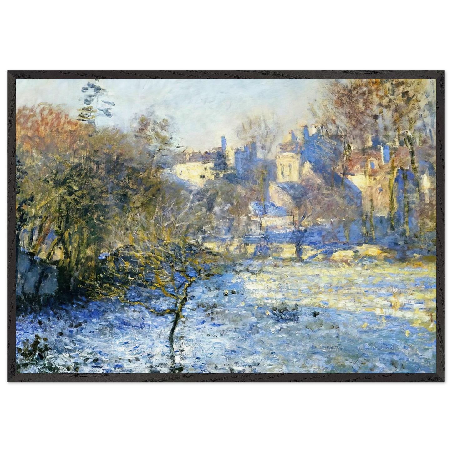 Frost - claude monet 70x100 cm / 28x40 inches Framed Art Print – Black Wooden Frame