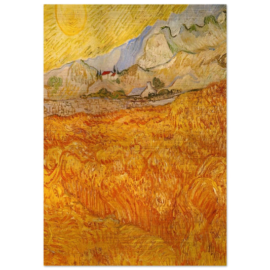 Wheat Field behind Saint Paul Hospital with a Reaper - Vincent van Gogh Brushed Aluminum Print - 70x100 cm / 28x40 inches | Vincent van Gogh Aluminum Print | Vincent van Gogh Prints