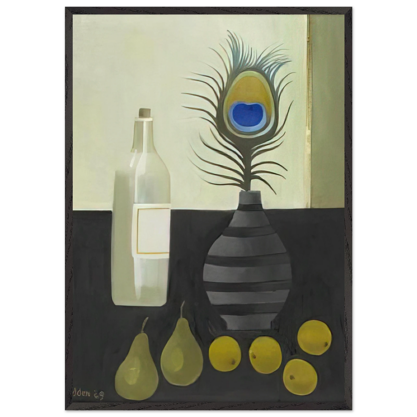 Peacock Feather Still Life - 2009 - Mary Fedden 70x100 cm / 28x40 inches Framed Art Print – Black Wooden Frame