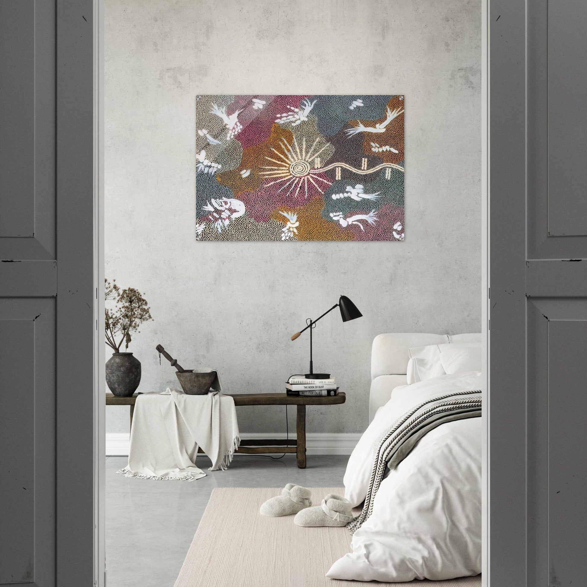 Lightning Dreaming - 1999 - Clifford Possum Tjapaltjarri Acrylic Print - 70x100 cm / 28x40″ inches