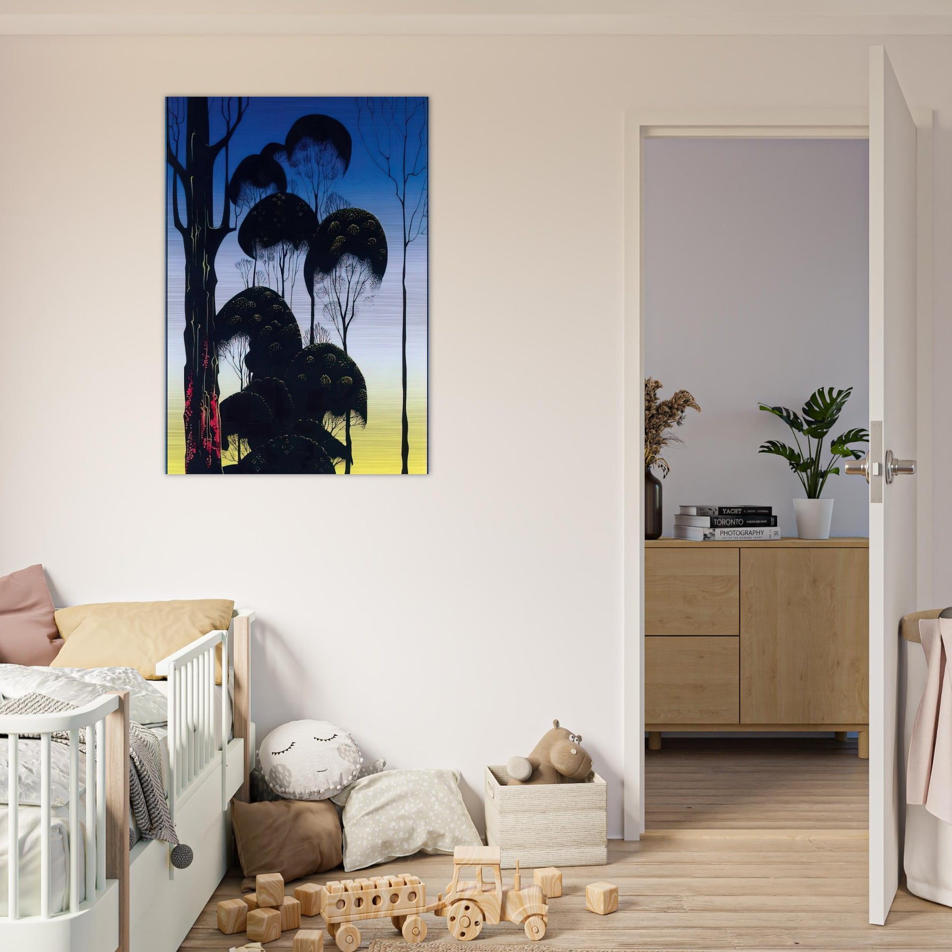Sunrise - Eyvind Earle Brushed Aluminum Print - 70x100 cm / 28x40 inches | Eyvind Earle Aluminum Print | Eyvind Earle Prints
