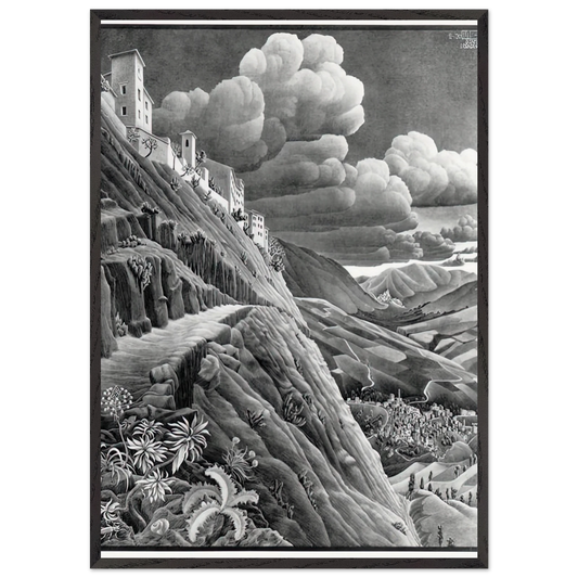 CASTROVALVA - MC Escher 70x100 cm / 28x40 inches Framed Art Print – Black Wooden Frame | Maurits Cornelis Escher Prints