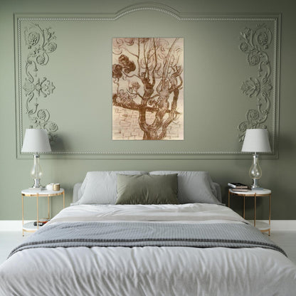 Treetop Seen against the Wall of the Asylum - Vincent van Gogh Brushed Aluminum Print - 70x100 cm / 28x40 inches | Vincent van Gogh Aluminum Print | Vincent van Gogh Prints