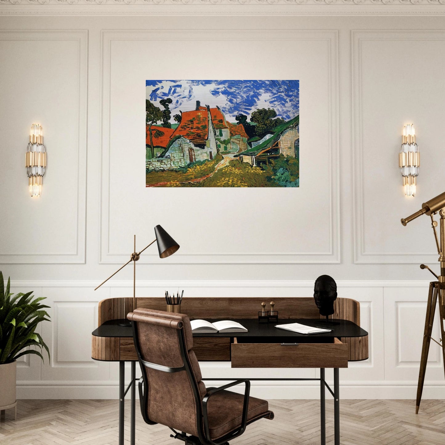 Street in Auvers-sur-Oise - Vincent van Gogh Brushed Aluminum Print - 70x100 cm / 28x40 inches | Vincent van Gogh Aluminum Print | Vincent van Gogh Prints