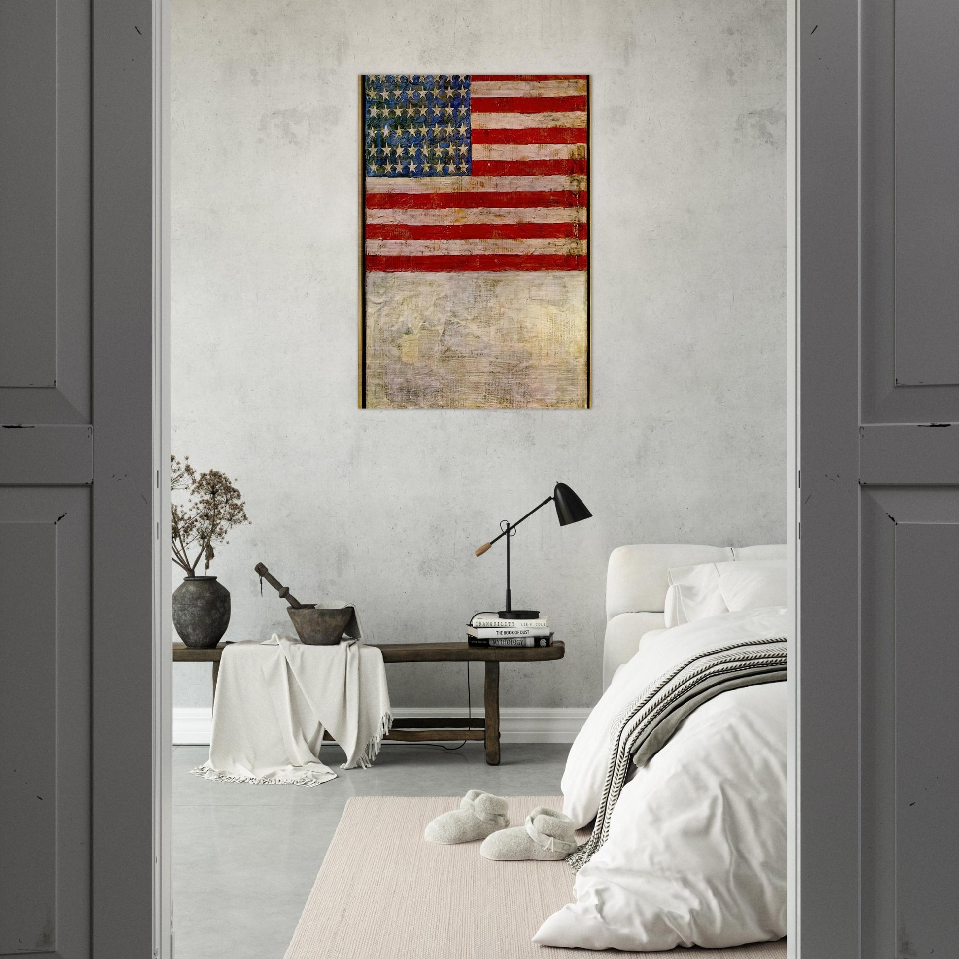 FLAG ABOVE WHITE - Jasper Johns Brushed Aluminum Print - 70x100 cm / 28x40 inches | Jasper Johns Aluminum Print | Jasper Johns Prints