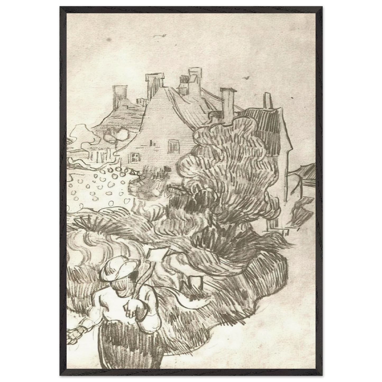 A House at Auvers - Vincent van Gogh 70x100 cm / 28x40 inches Framed Art Print – Black Wooden Frame