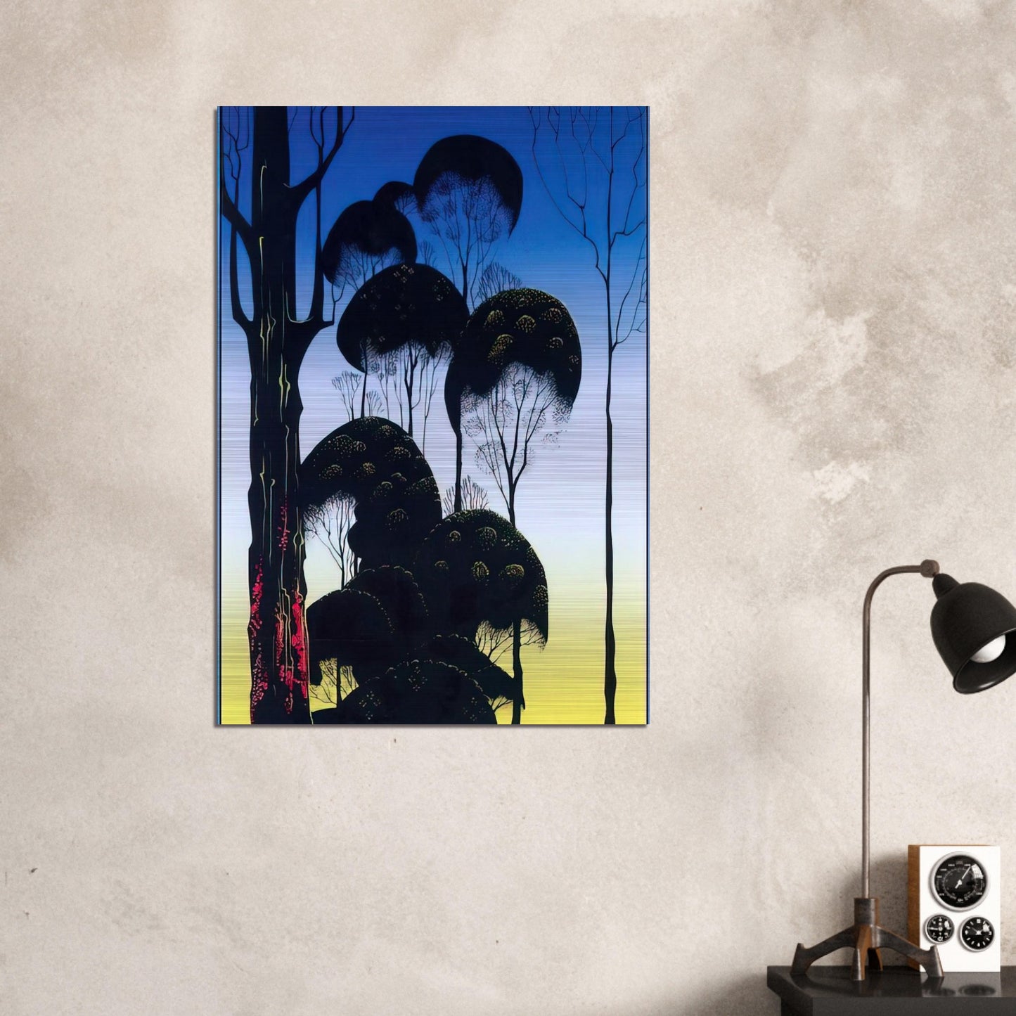 Sunrise - Eyvind Earle Brushed Aluminum Print - 70x100 cm / 28x40 inches | Eyvind Earle Aluminum Print | Eyvind Earle Prints