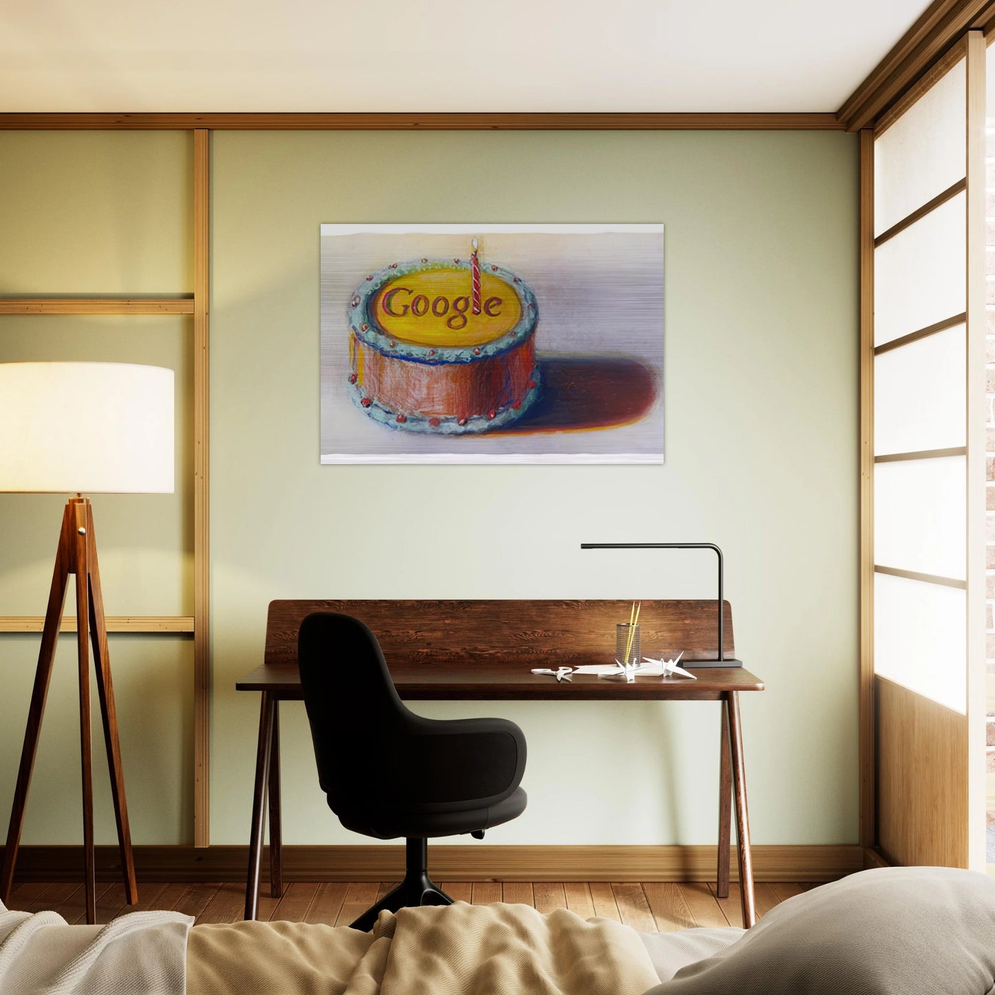 Google - 12th Birthday Cake Doodle - 2010 - Wayne Thiebaud Brushed Aluminum Print - 70x100 cm / 28x40 inches | Wayne Thiebaud Aluminum Print | Wayne Thiebaud Prints