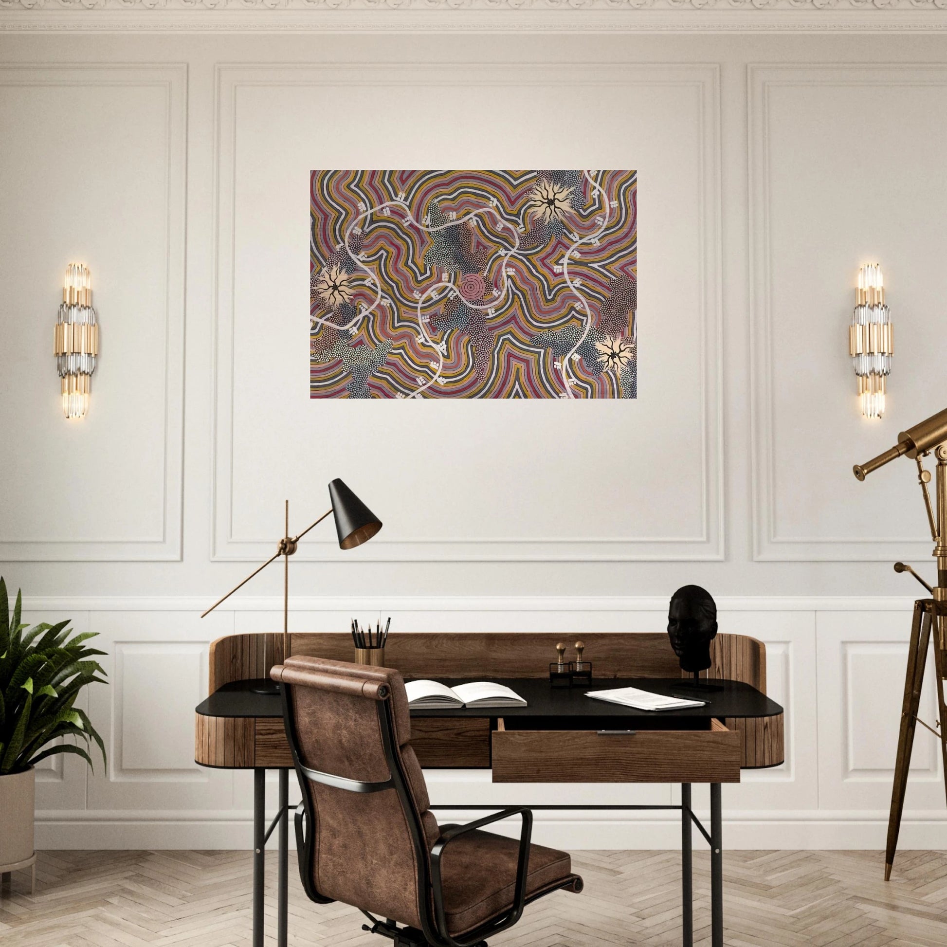 Possum Dreaming - 1996 - Clifford Possum Tjapaltjarri Brushed Aluminum Print - 70x100 cm / 28x40 inches | Clifford Possum Tjapaltjarri Aluminum Print | Clifford Possum Tjapaltjarri Prints