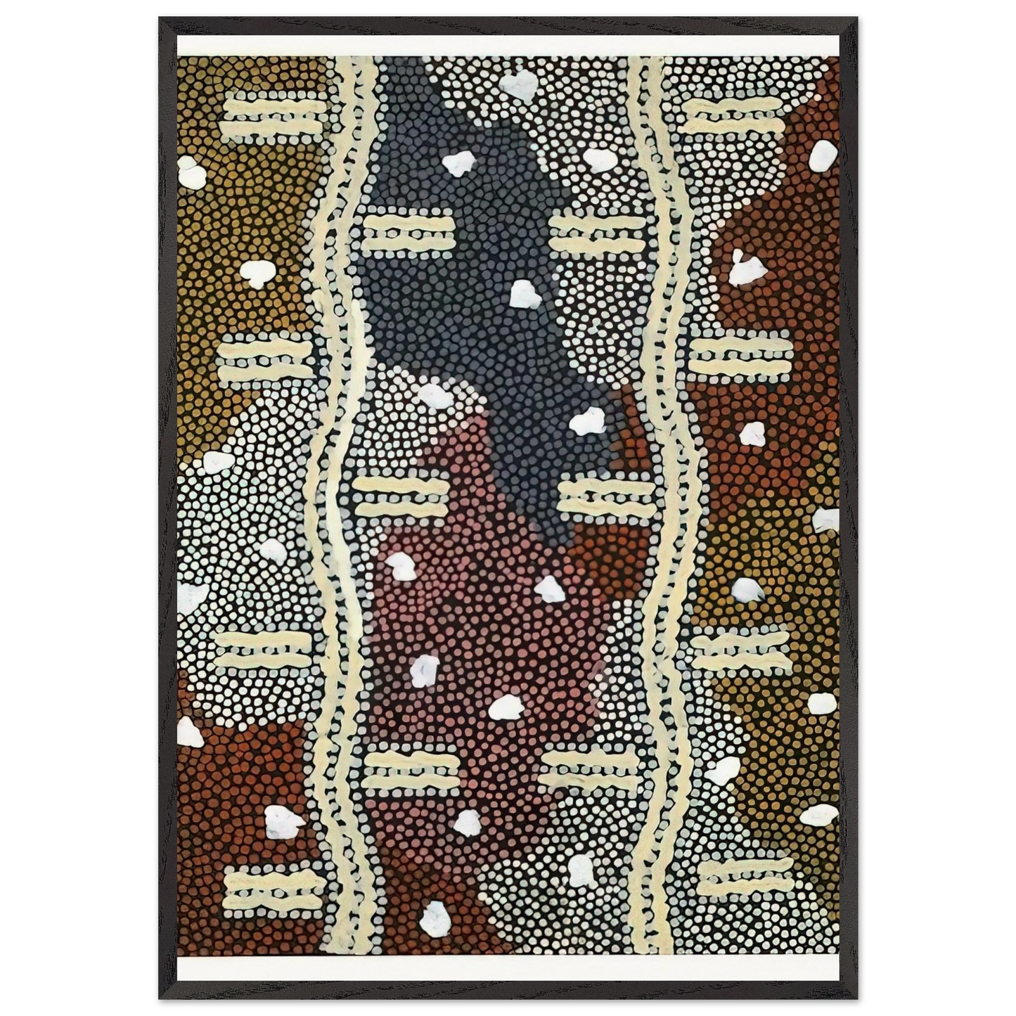 Reve Eclair A Mont Wedge - 1994 - Clifford Possum Tjapaltjarri 70x100 cm / 28x40 inches Framed Art Print – Black Wooden Frame