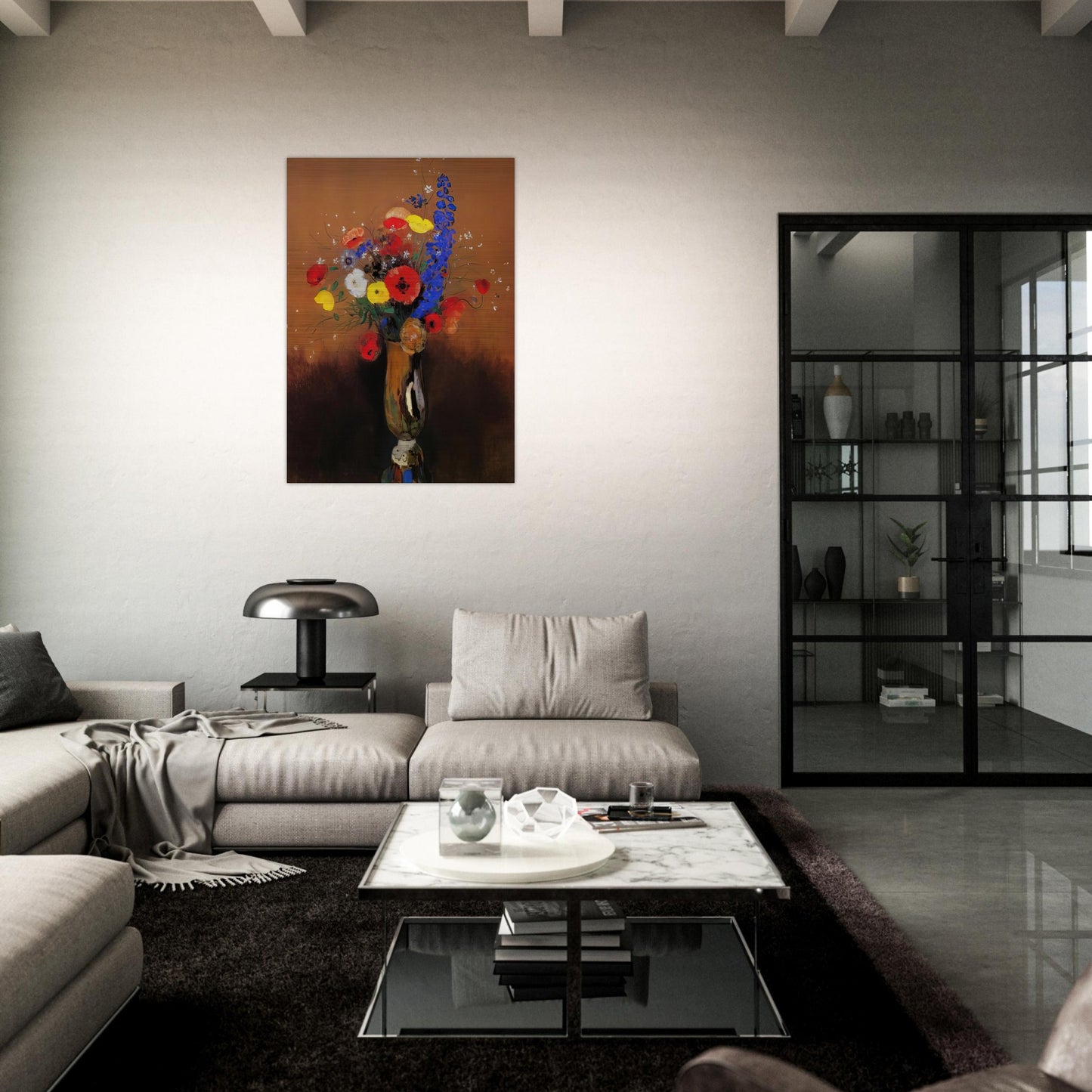 WILD FLOWERS IN A LONG NECKED VASE - Odilon Redon Brushed Aluminum Print - 70x100 cm / 28x40 inches | Odilon Redon Aluminum Print | Odilon Redon Prints