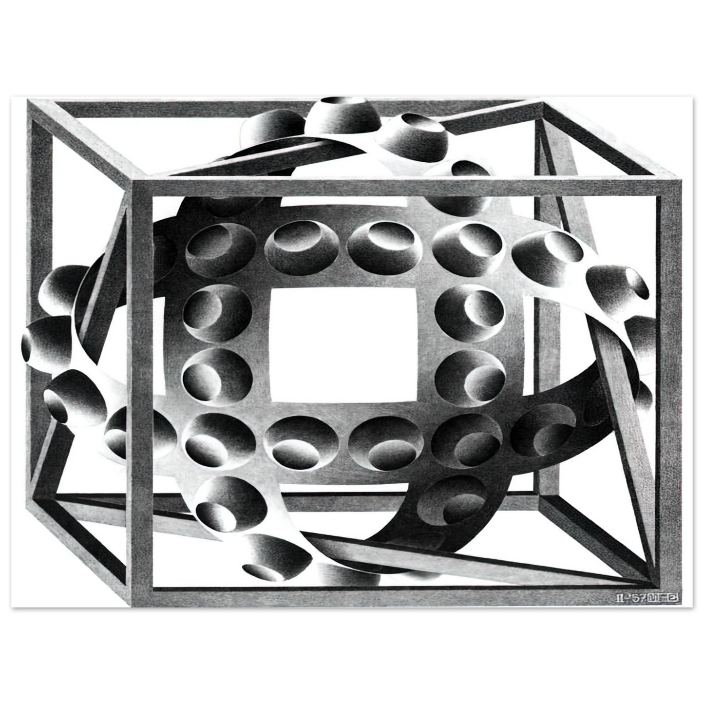 MC Escher - CUBE WITH MAGIC RIBBONS Wall Art - 21x29.7 cm / 8x12" - Fine Art Poster-canvas - -
