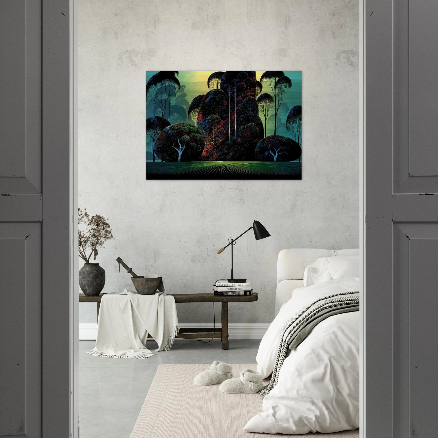Mendacino - Eyvind Earle Brushed Aluminum Print - 70x100 cm / 28x40 inches | Eyvind Earle Aluminum Print | Eyvind Earle Prints