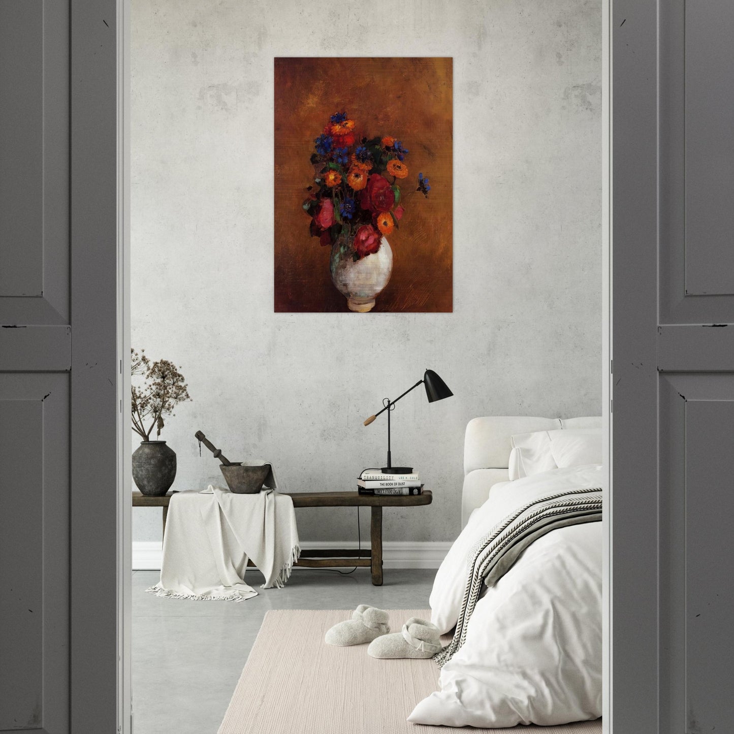 BOUQUET OF FLOWERS IN A WHITE VASE - Odilon Redon Brushed Aluminum Print - 70x100 cm / 28x40 inches | Odilon Redon Aluminum Print | Odilon Redon Prints
