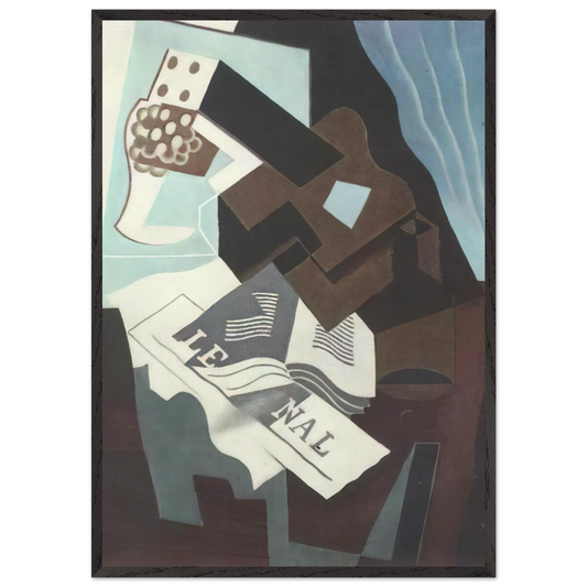 STILL LIFE WITH GUITAR BOOK AND NEWSPAPER - Juan Gris 70x100 cm / 28x40 inches Framed Art Print – Black Wooden Frame