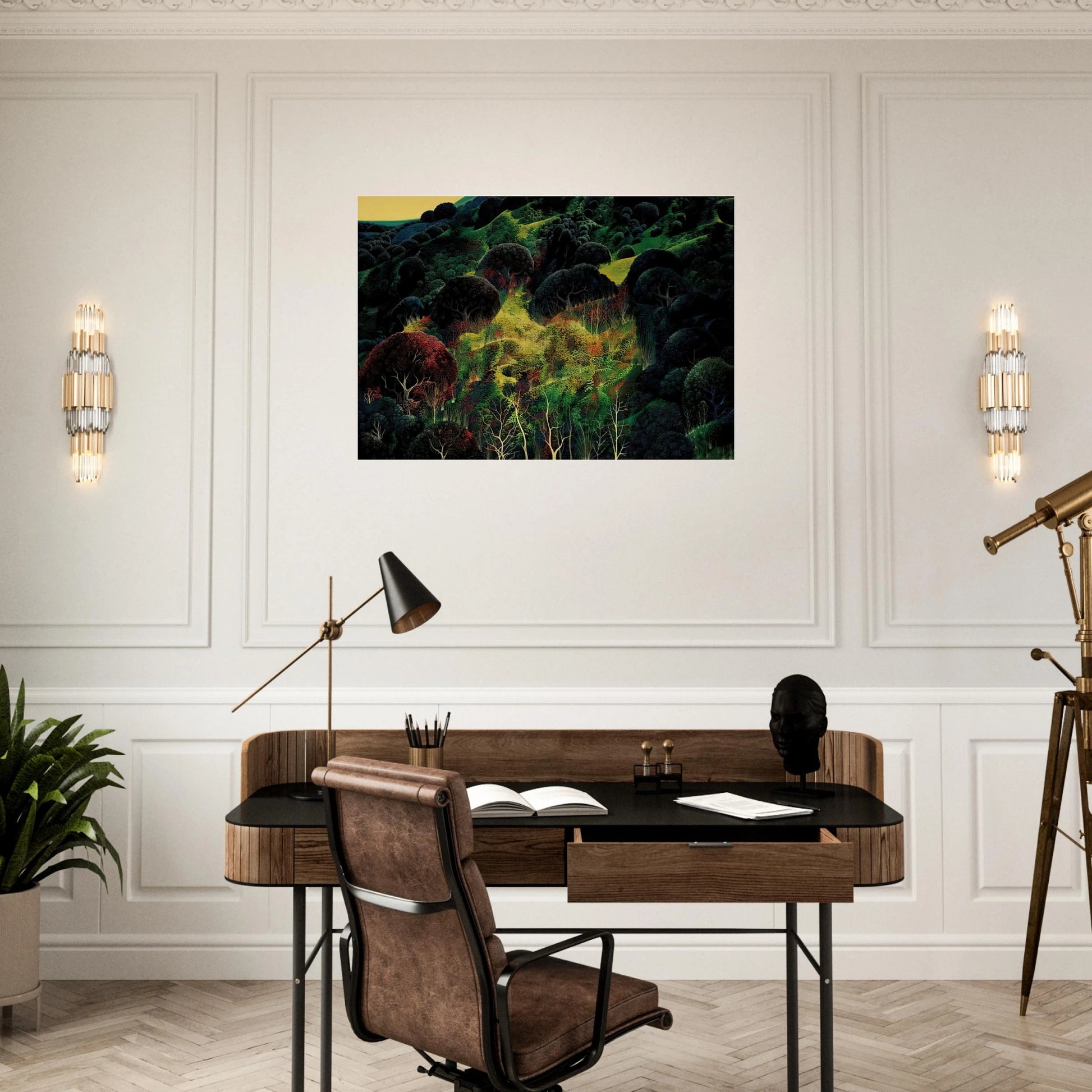 Autumn Fields - Eyvind Earle Brushed Aluminum Print - 70x100 cm / 28x40 inches | Eyvind Earle Aluminum Print | Eyvind Earle Prints