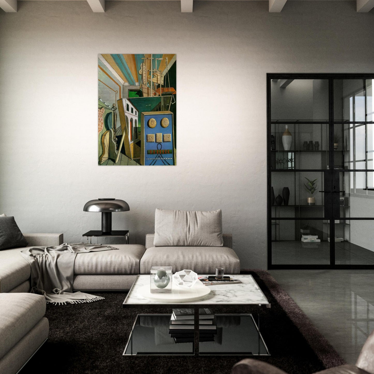 METAPHYSICAL INTERIOR WITH BISCUITS 1916 - Giorgio de Chirico Brushed Aluminum Print - 70x100 cm / 28x40 inches | Giorgio de Chirico Aluminum Print | Giorgio de Chirico Prints