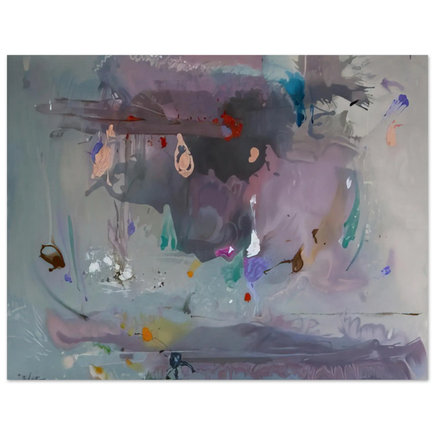 Helen Frankenthaler - Grey Fireworks - 2000 Wall art - 28x43  cm / XL (11x17 Inches) - Premium Wooden Framed Poster With Fine Art Paper - Black frame