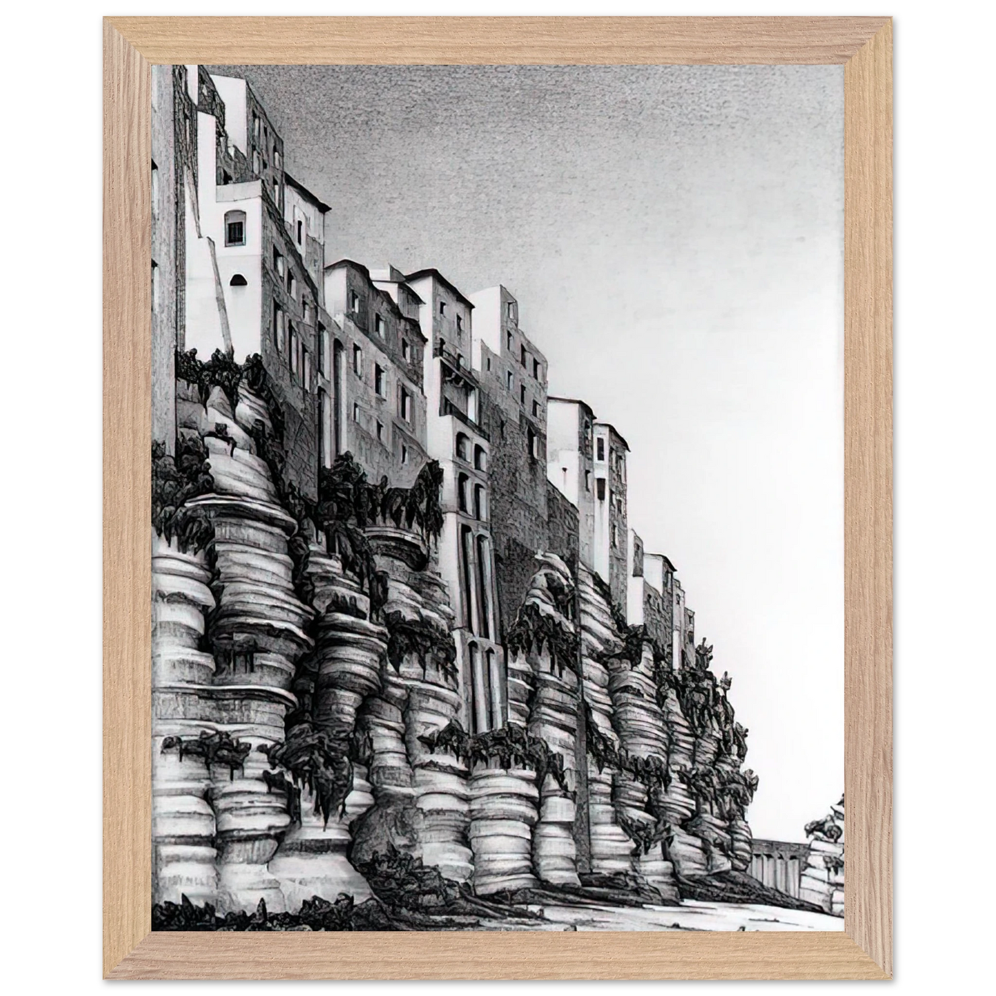 MC Escher - TROPEA CALABRIA Wall art - 70x100 cm / 28x40 inches - Premium Wooden Framed Poster With Fine Art Paper-canvas - White frame